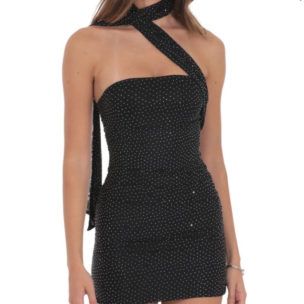 Lucy in the Sky Black Rhinestone Mini Dress